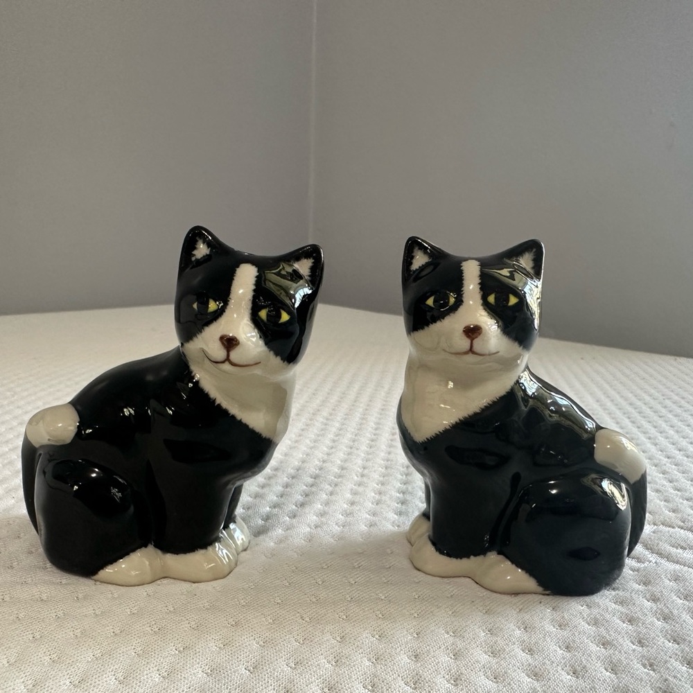 Black & White Cat Ceramic Salt and Pepper Shaker Set - Decorative Kitchen Tools